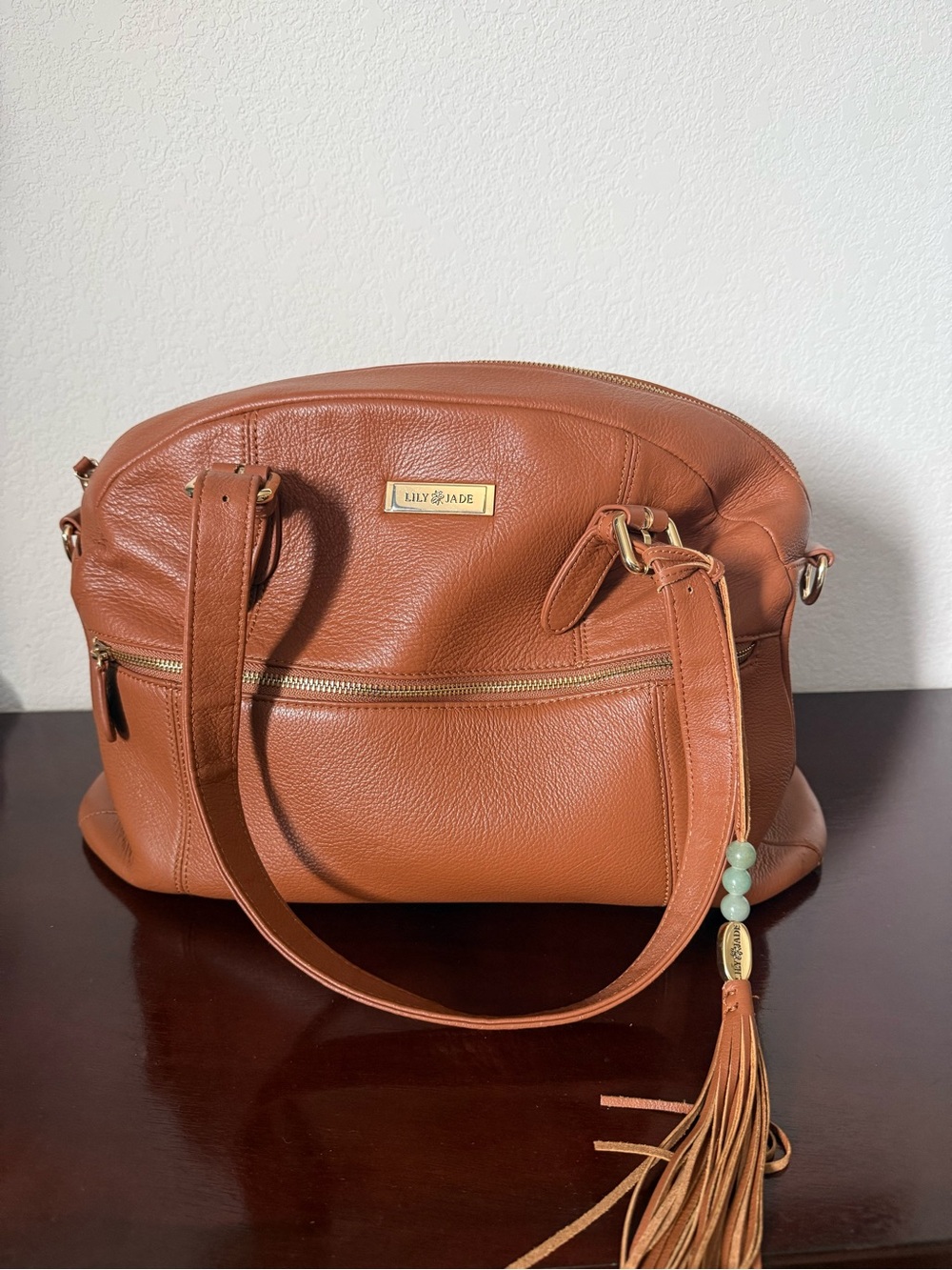 Lily Jade Elizabeth leather diaper bag in Brandy.